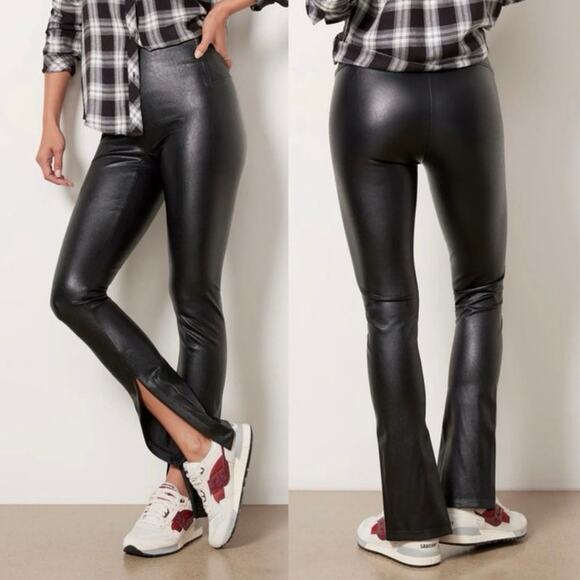 Spanx Leather-Like Front Slit Pants Women's XS in Luxe Black Faux Vegan NWT - Picture 12 of 12